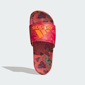 adidas Pink Floral Slide with Orange Logo